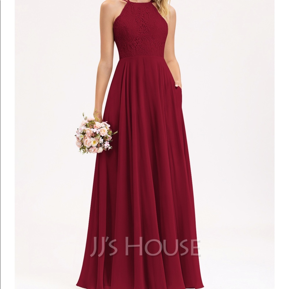 A-Line Scoop Lace Bridesmaid Dress burgundy
